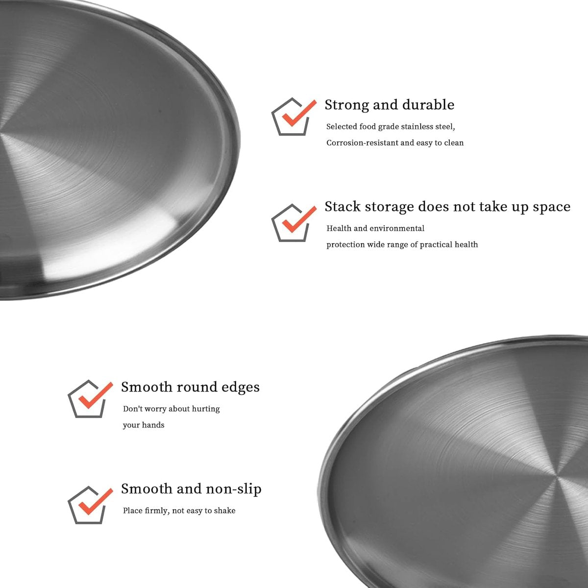 Dinner Plates - 3-Piece - Stainless Steel Plates - 20cm, 23cm, 26cm - Matte Finish - Reusable - Suitable for outdoor use, picnics, kitchens, and parties
