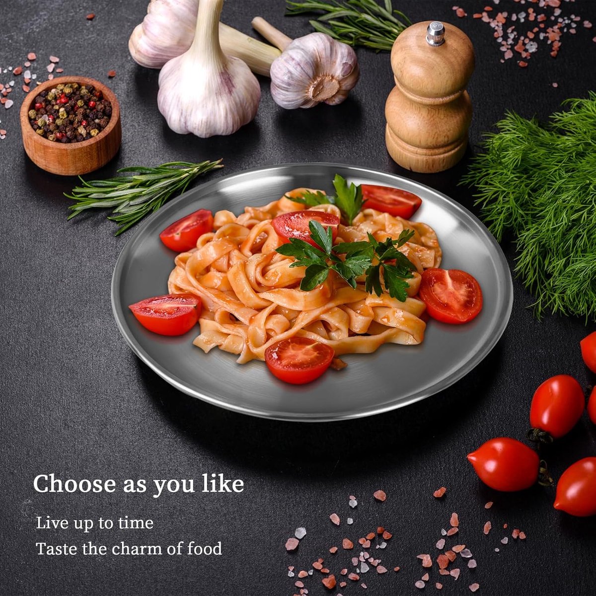 Dinner Plates - 3-Piece - Stainless Steel Plates - 20cm, 23cm, 26cm - Matte Finish - Reusable - Suitable for outdoor use, picnics, kitchens, and parties