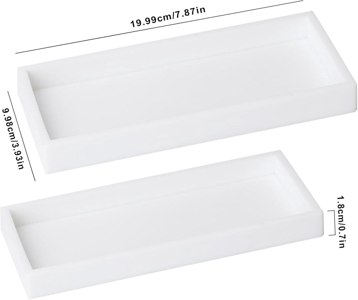 Tray - Two-piece set - Dressing table tray - Bathroom storage tray - Cosmetics storage tray - Bathroom storage box - Suitable for storing candles, soap, towels, perfume, etc. - White - 20x10x1.8 cm