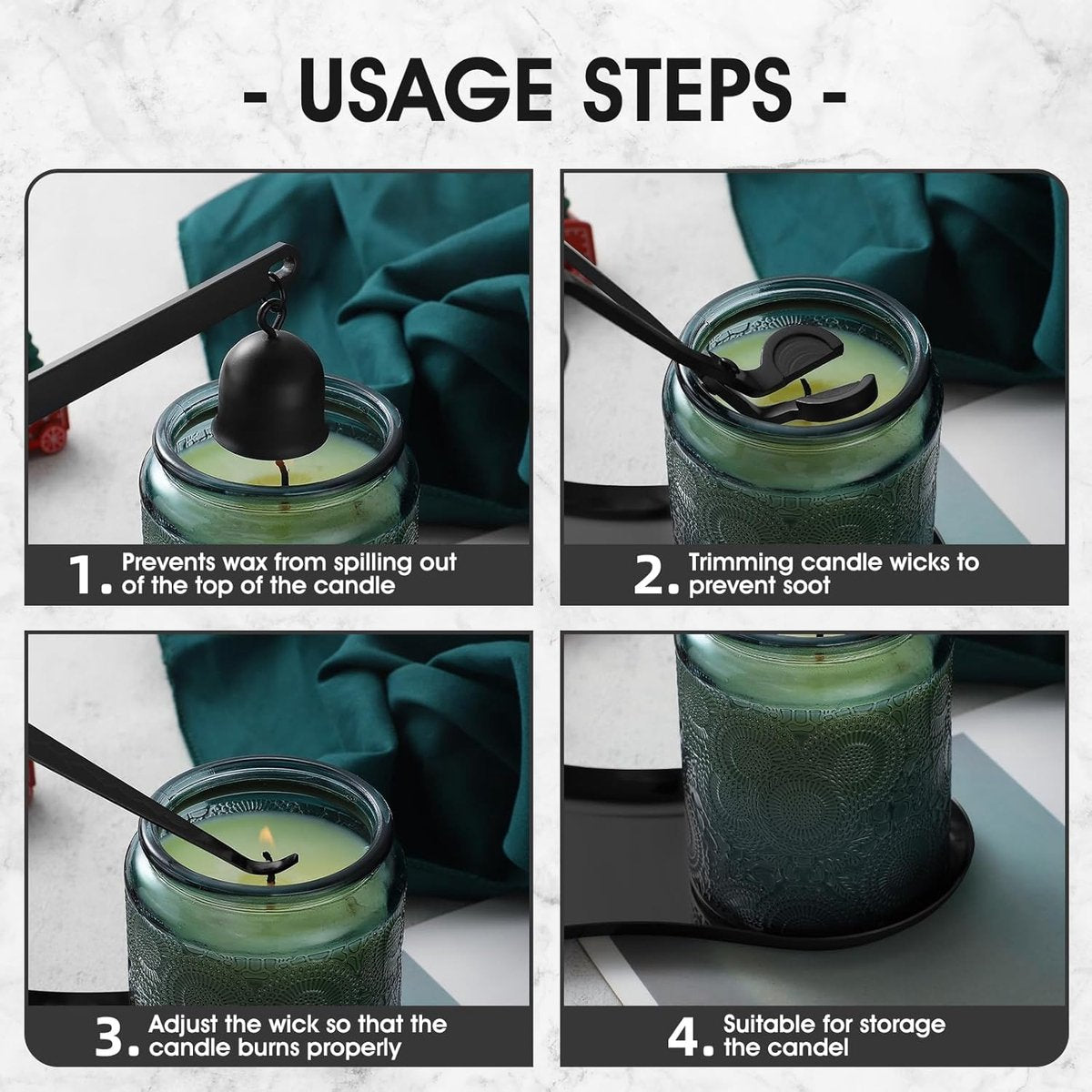 Candle Extinguisher - 3 in 1 Candle Accessory Set - Candle Key, Mini Candle Extinguisher, Candle Key - Perfect for Candle and Fragrance Lovers (3-Piece Set, Black)