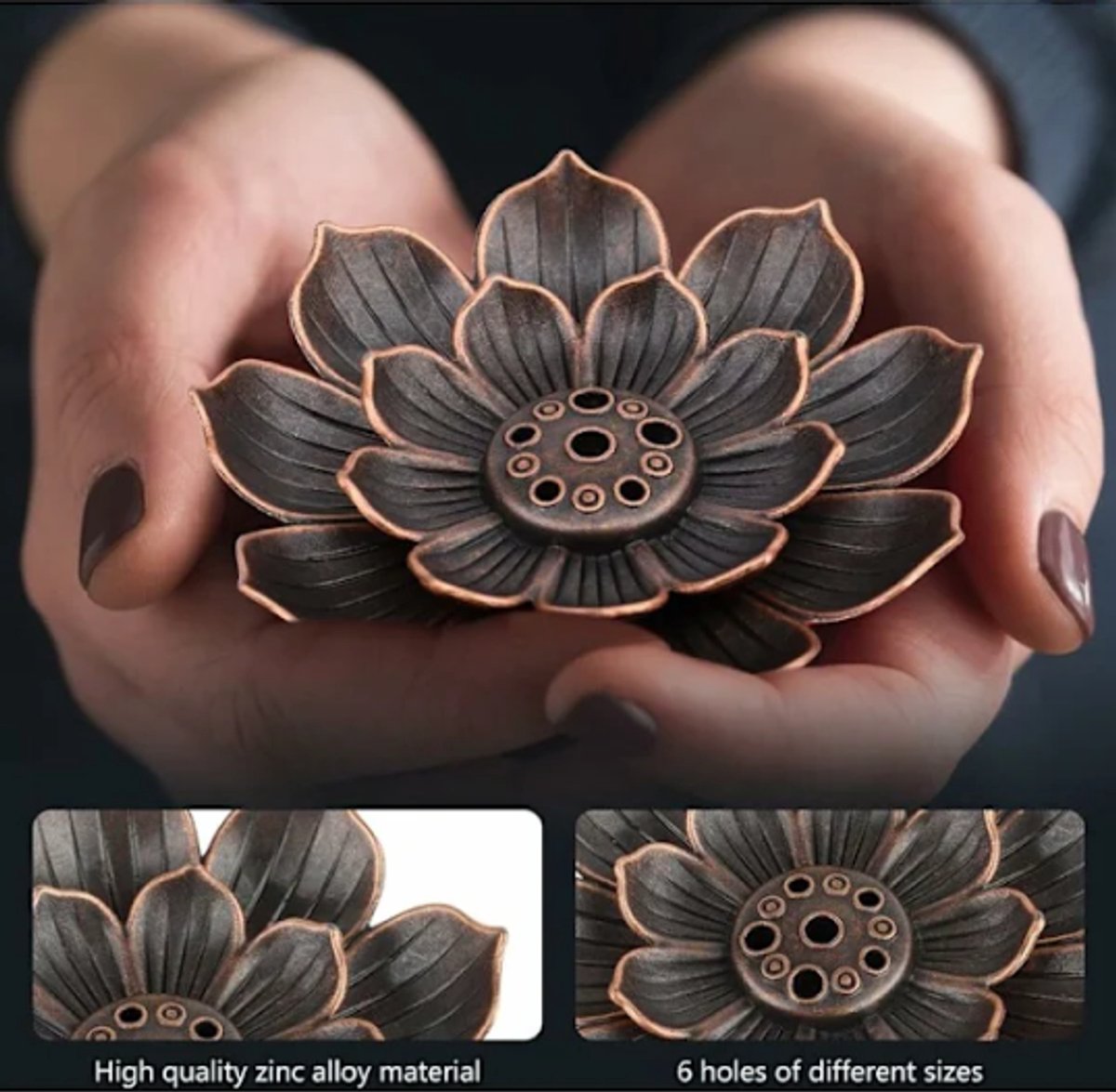 Set of 2 - Lotus-shaped incense burner - 6-hole incense burner with ash collection tray - Suitable for burning incense