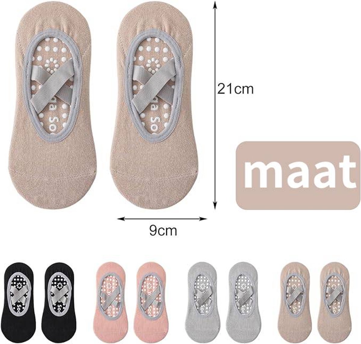 Yoga Socks (4 pairs) - Non-slip socks - Non-slip yoga socks for women - Sizes 35-41 - Pilates socks for women, Non-slip - Fitness Non-slip - Suitable for Pilates, Dance, Fitness