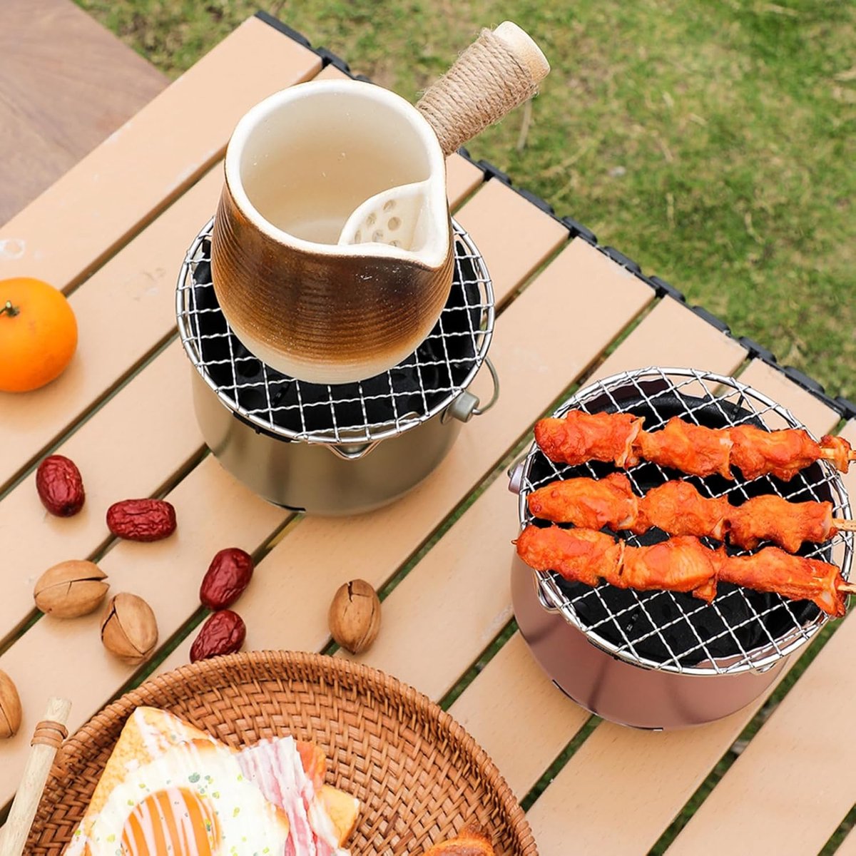 Grill - Portable Charcoal Grill - Mini Stainless Steel Charcoal Grill - Small Outdoor Grill - Suitable for Camping, Backyard BBQs, RVs and Picnics (Green)