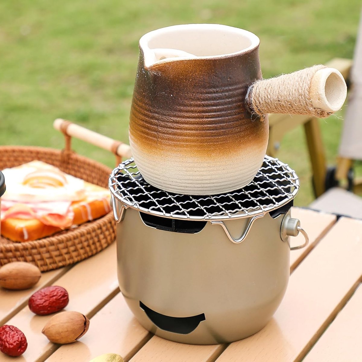 Grill - Portable Charcoal Grill - Mini Stainless Steel Charcoal Grill - Small Outdoor Grill - Suitable for Camping, Backyard BBQs, RVs and Picnics (Green)