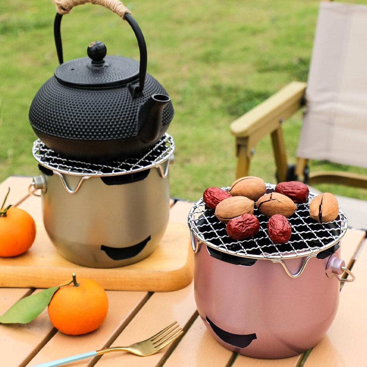 Grill - Portable Charcoal Grill - Mini Stainless Steel Charcoal Grill - Small Outdoor Grill - Suitable for Camping, Backyard BBQs, RVs and Picnics (Green)