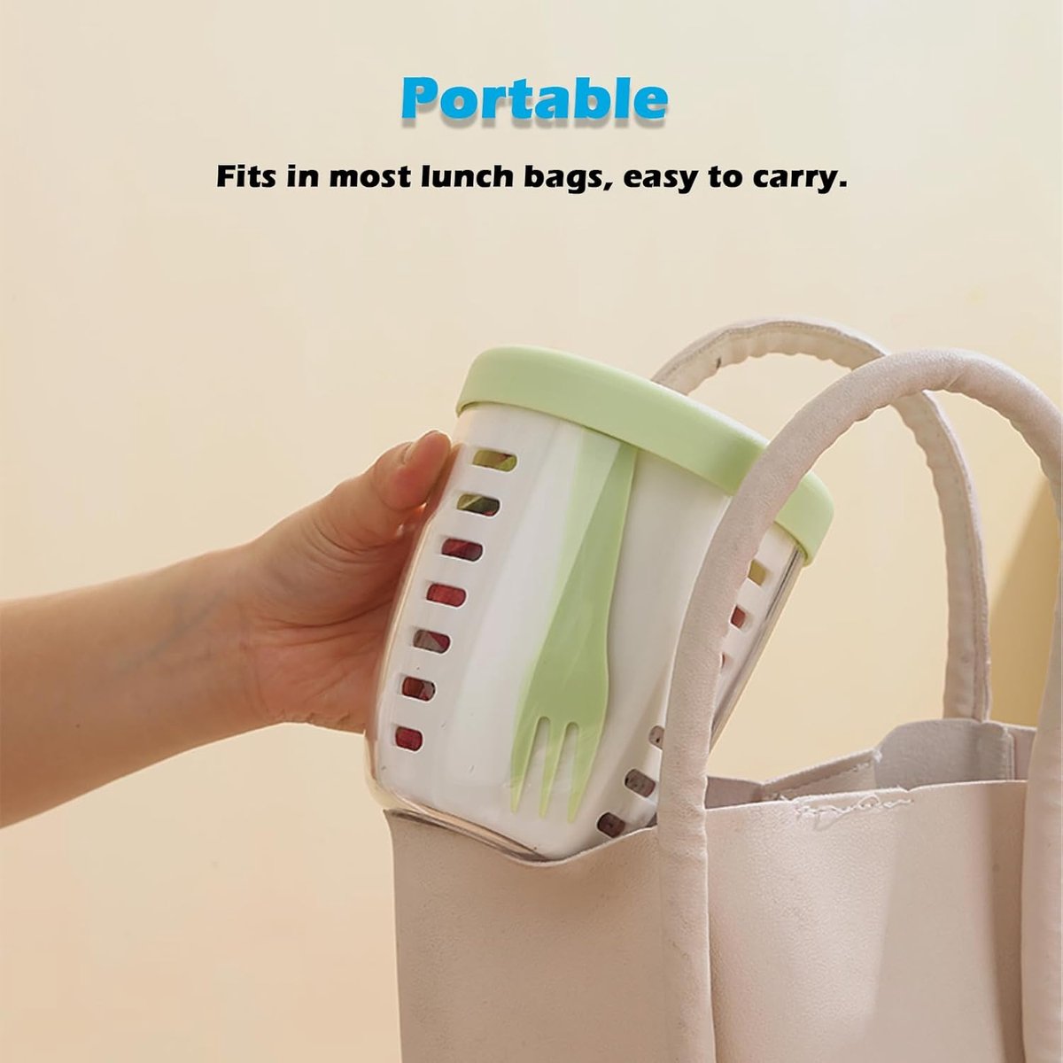 Fruit Bowl - Salad Bowl - Leakproof reusable food container with lid and draining basket - Suitable for work, school, and travel. - 650 ml (Vegetable)