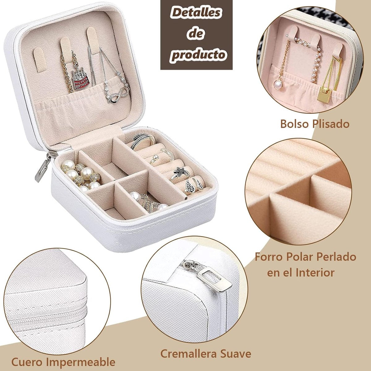 Jewelry Organizer Set - 3-Piece Set - Leather Jewelry Box - Portable Jewelry Organizer - Rings, Earrings, Necklaces, Bracelets - (White) - Jewelry Organizer - Christmas Gift - Birthday Gift