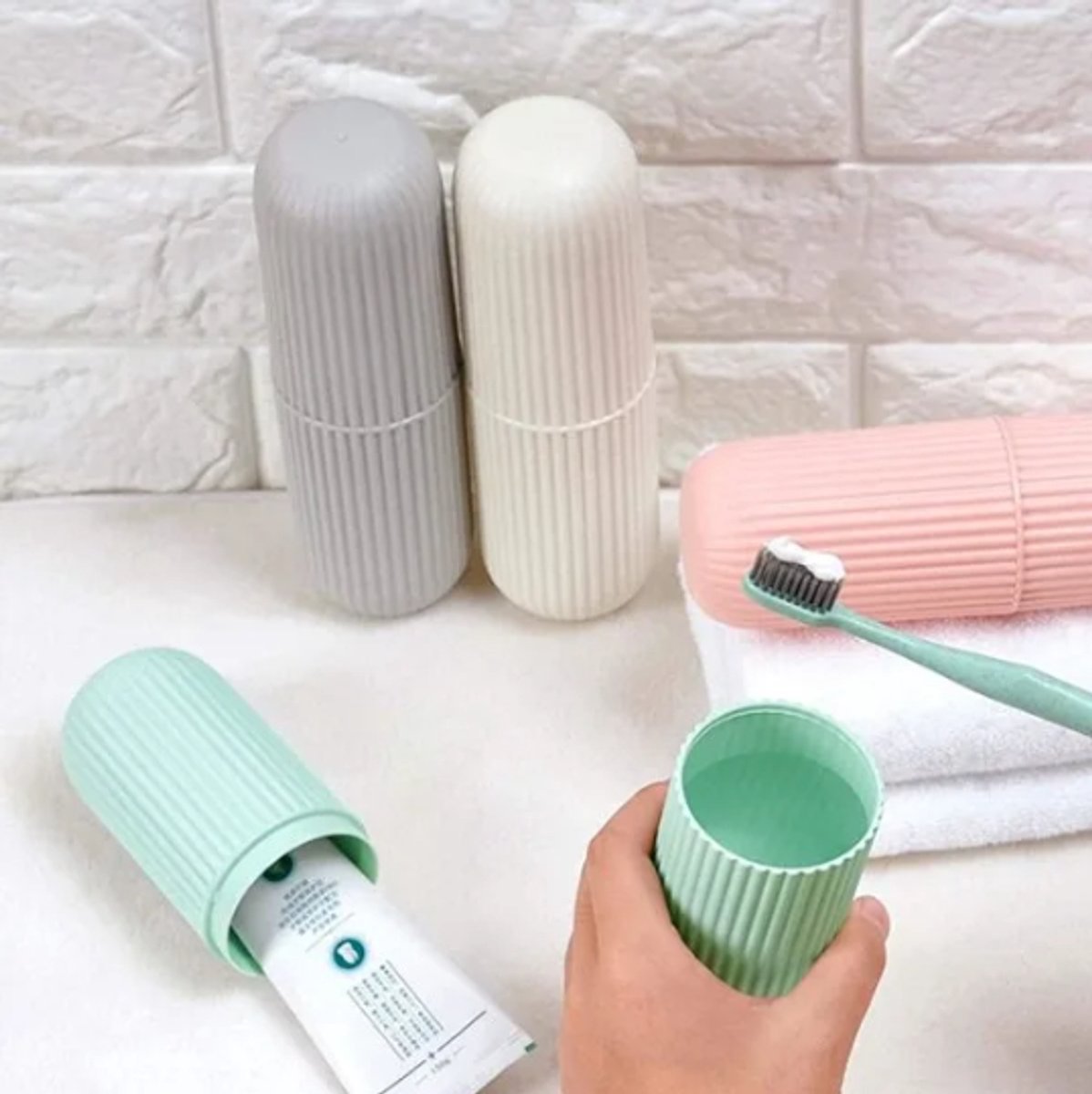 4-Piece Pack - Travel Toothbrush Holder - Portable - Travel Mouthwash Cup - Multifunctional Storage Box