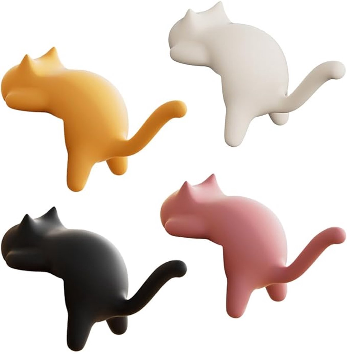 Hooks - 4-Pack - Cat Shape - Backpack Hooks - Non-Slip Hooks - No Drilling Required - Compact and Portable - Suitable for office, home, etc., and can also be used for home decoration. (Black + Off-White + Yellow + Pink)