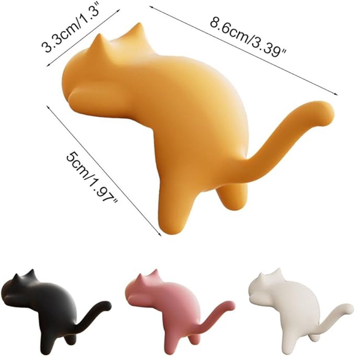 Hooks - 4-Pack - Cat Shape - Backpack Hooks - Non-Slip Hooks - No Drilling Required - Compact and Portable - Suitable for office, home, etc., and can also be used for home decoration. (Black + Off-White + Yellow + Pink)
