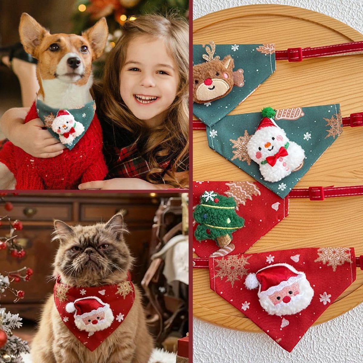 Pet Scarves - 4 Pack - Triangle Christmas Scarves for Dogs - Adjustable Scarves for Pets - Stylish and Breathable Bibs for Dogs - Buckle Design - Suitable for Autumn and Winter Christmas Outfits
