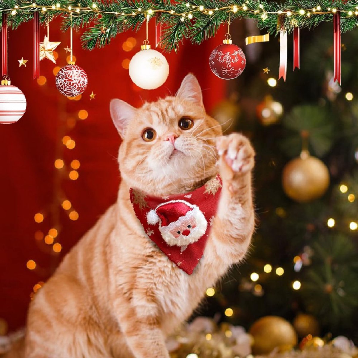 Pet Scarves - 4 Pack - Triangle Christmas Scarves for Dogs - Adjustable Scarves for Pets - Stylish and Breathable Bibs for Dogs - Buckle Design - Suitable for Autumn and Winter Christmas Outfits