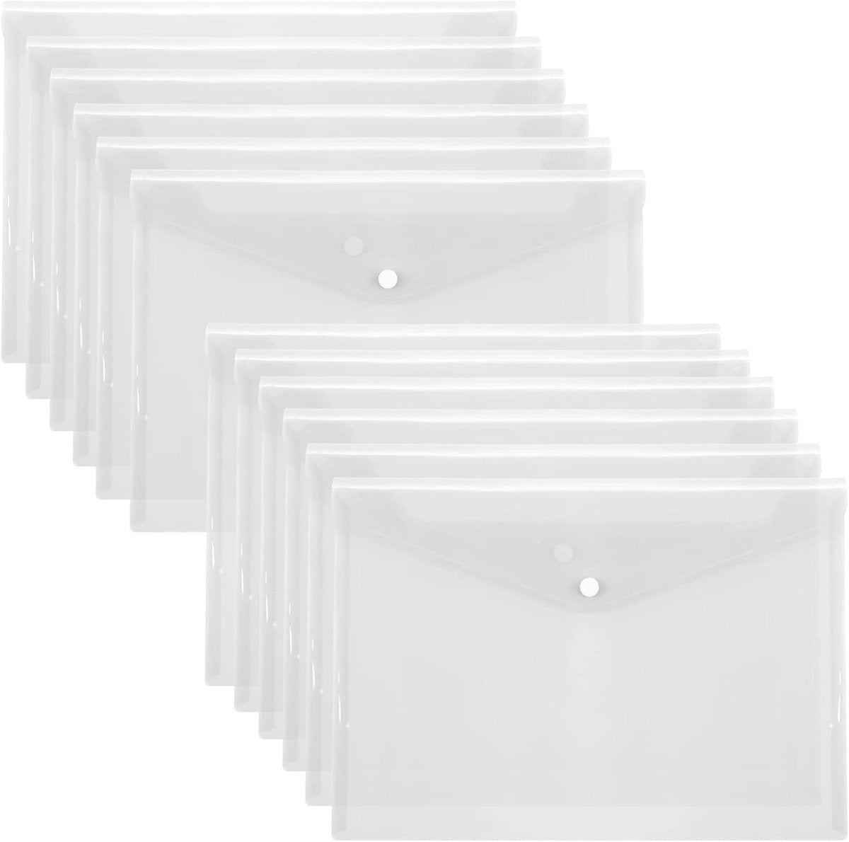 12 folders - plastic folders - transparent A4 format - waterproof - polyethylene - snap closure - ideal for office and school supplies