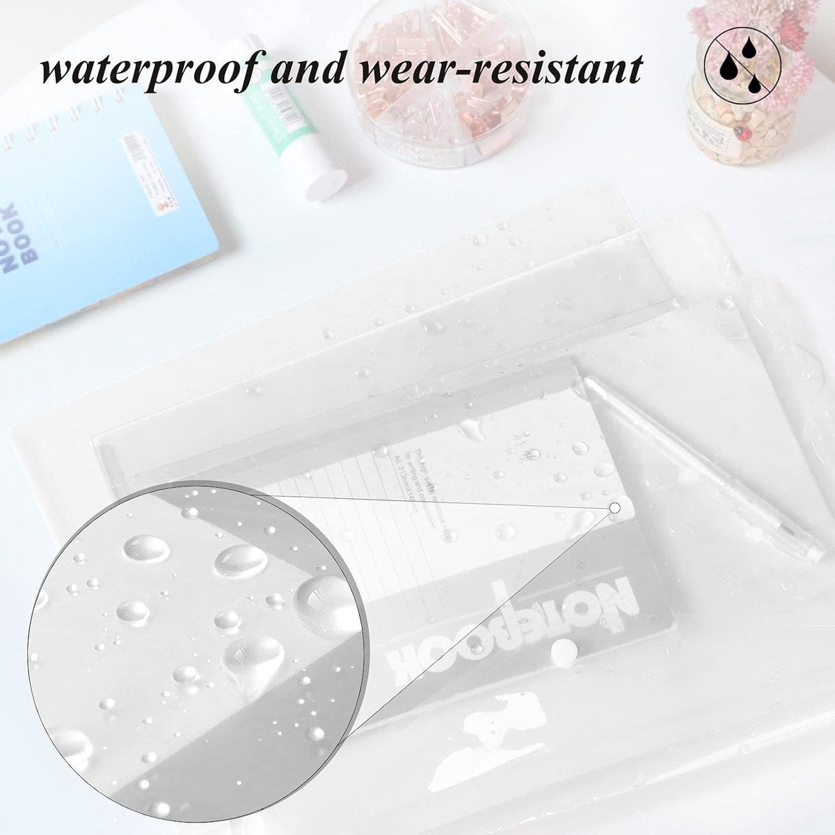 12 folders - plastic folders - transparent A4 format - waterproof - polyethylene - snap closure - ideal for office and school supplies