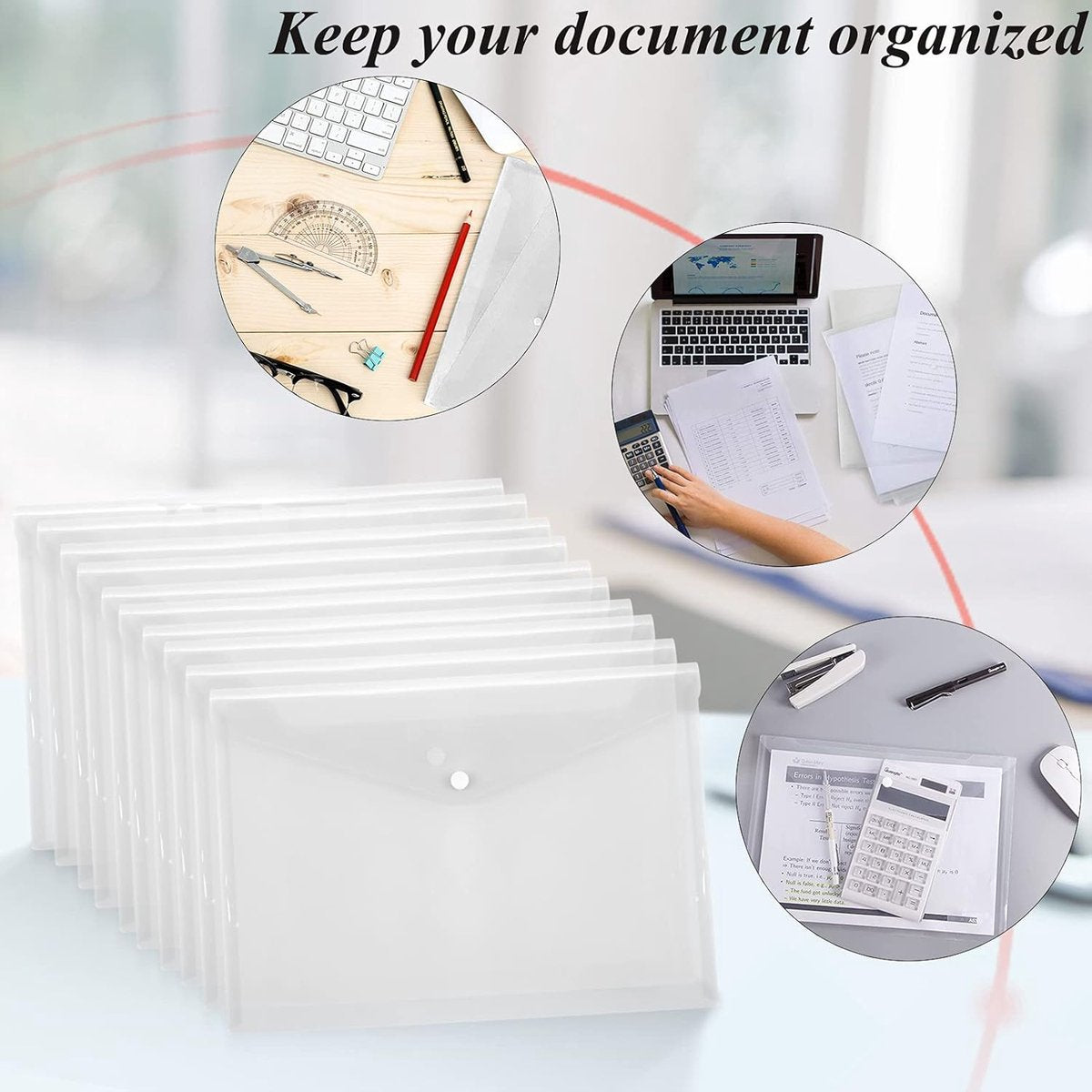 12 folders - plastic folders - transparent A4 format - waterproof - polyethylene - snap closure - ideal for office and school supplies