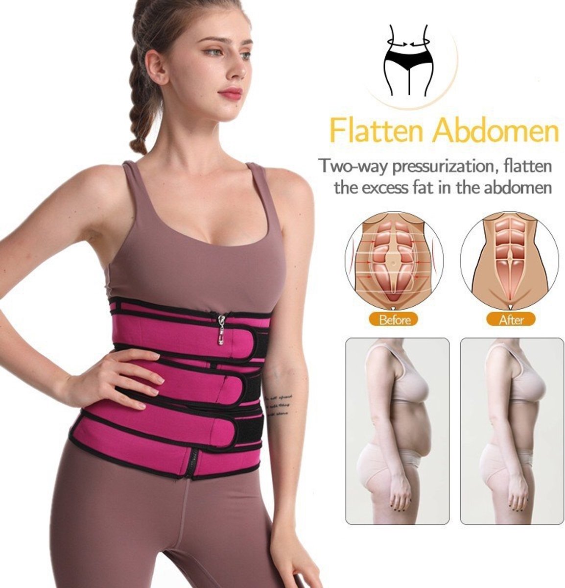 Women Sweat Reducer Training Belt - Sweatband - Waist Trainer - Slimming Belly Band - 3-Row Closure & Breathable Material - Extended Sizes (S to 6XL) - Gray, 6XL