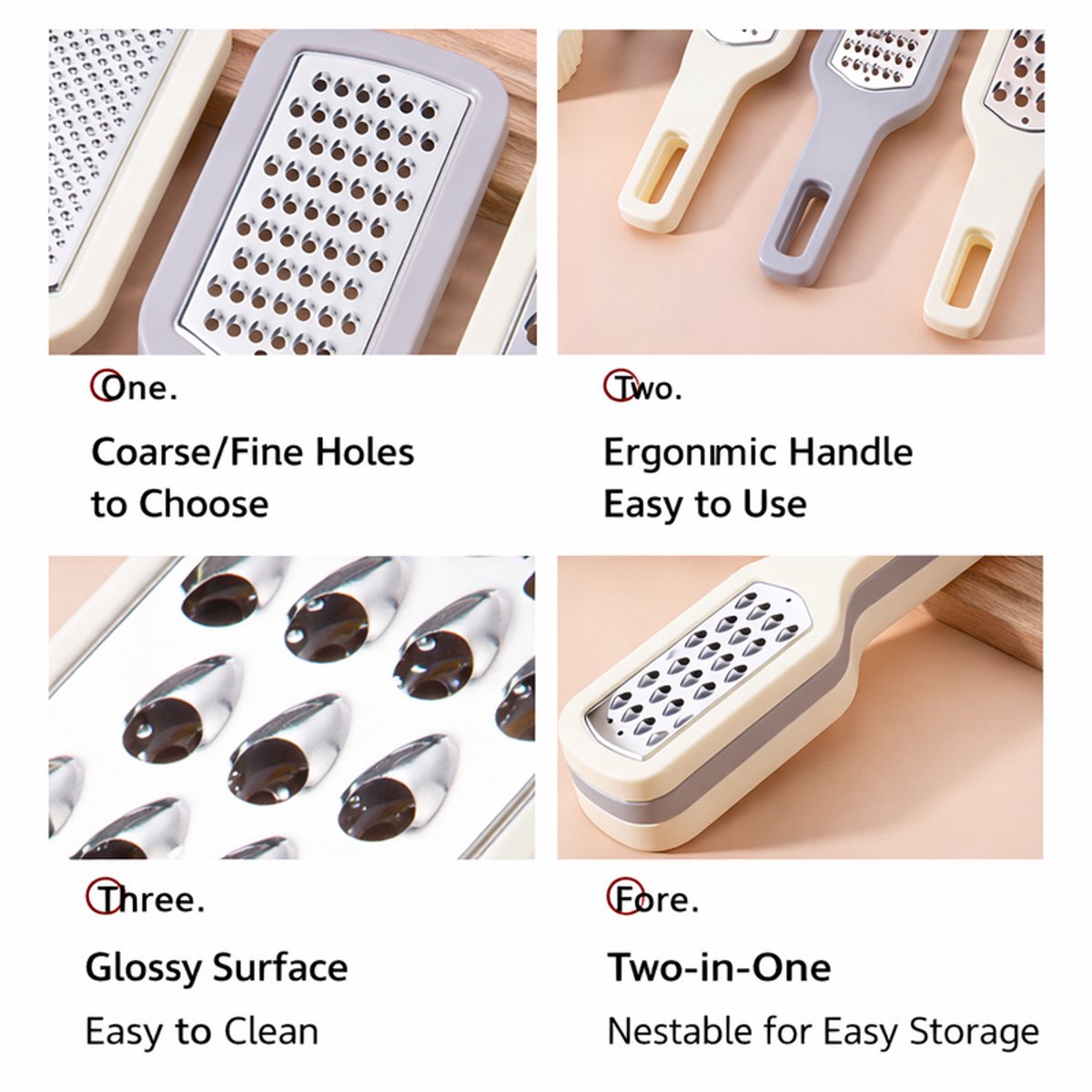 Grater - 3-piece set - Hand grater - Cheese grater - Ginger grater - Garlic grater - Stainless steel - Dishwasher safe - Silver