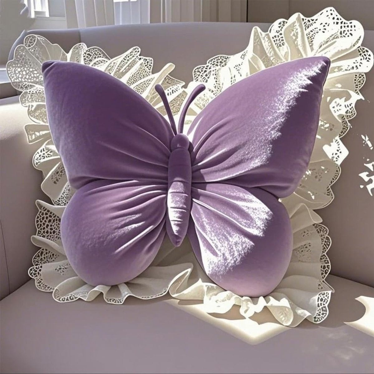Decorative Cushions - Butterfly-shaped decorative cushion - Soft, supportive cushion - Suitable for office chairs and car seats (Purple)