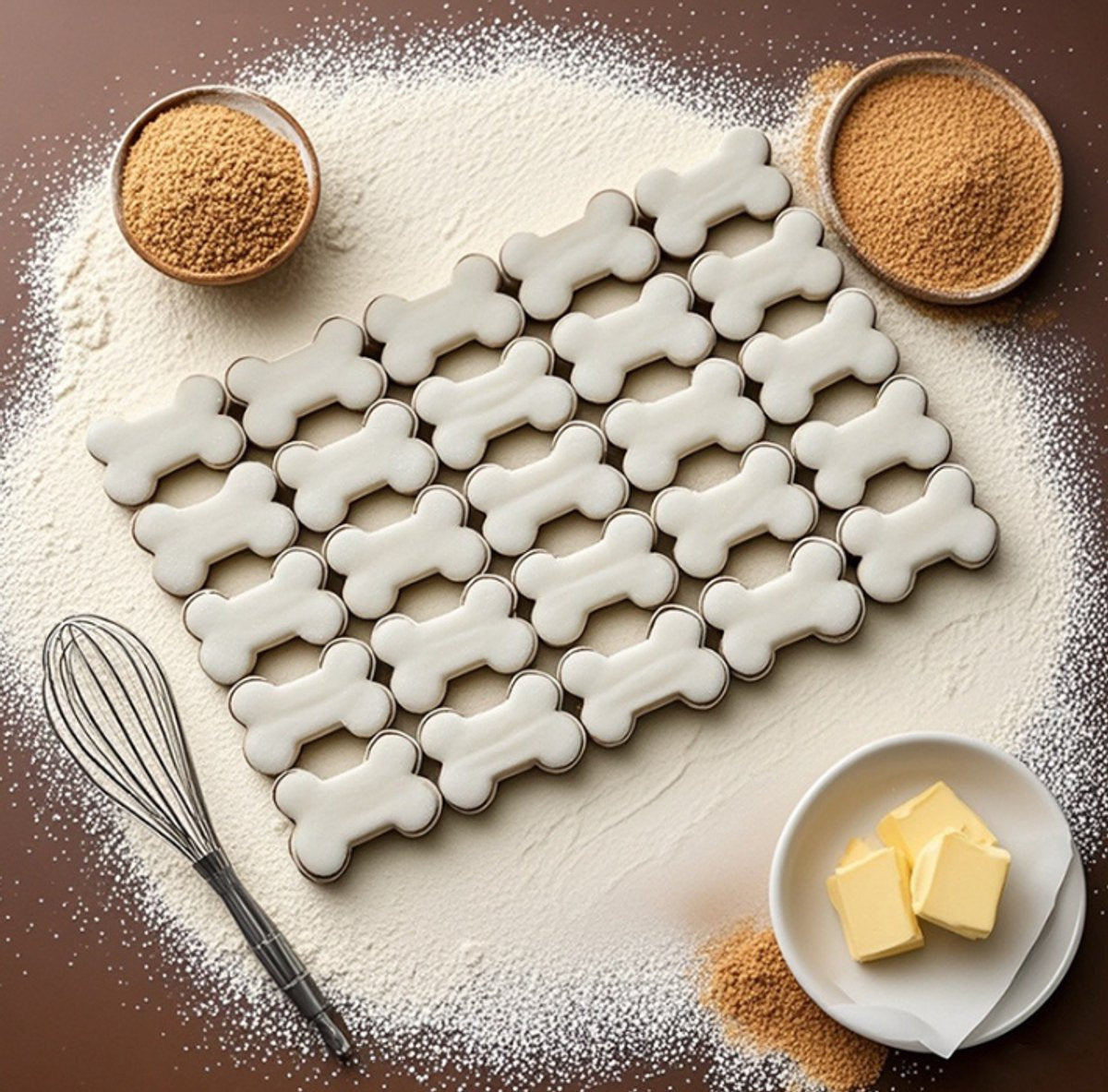 Bone Cookie Cutters - Stainless Steel Baking Cup Set - Kitchen & Baking Tools - With Cleaning Brush - Enjoy cooking with your kids.