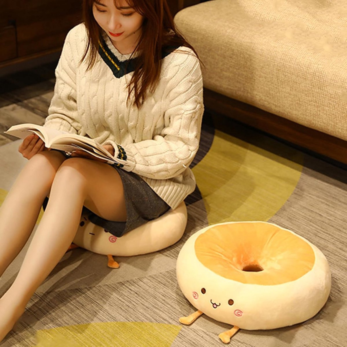 Round Seat Cushion - Round Chair Cushion - Donut Seat Cushion - Cute and Soft Decorative Cushion - Cartoon Design - Suitable Chairs for Bedrooms, Schools and Offices - 38*38*14cm (Angry Style)