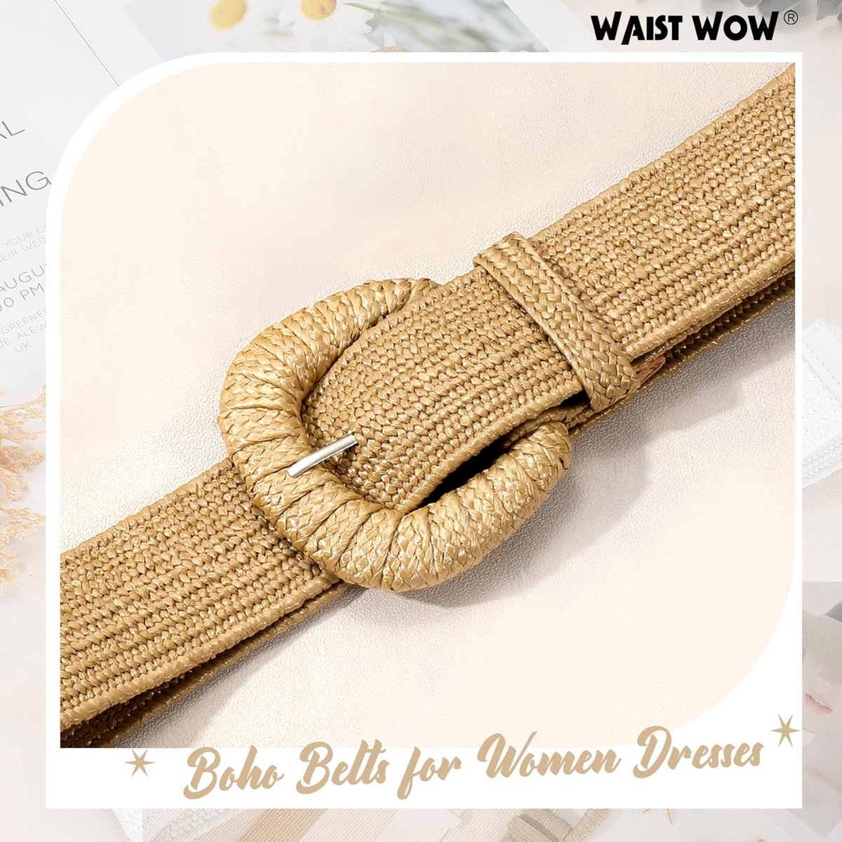 Belts - Women's stretch straw belts - Fashionable Bohemian belts - Rattan belts Raffia women's belts