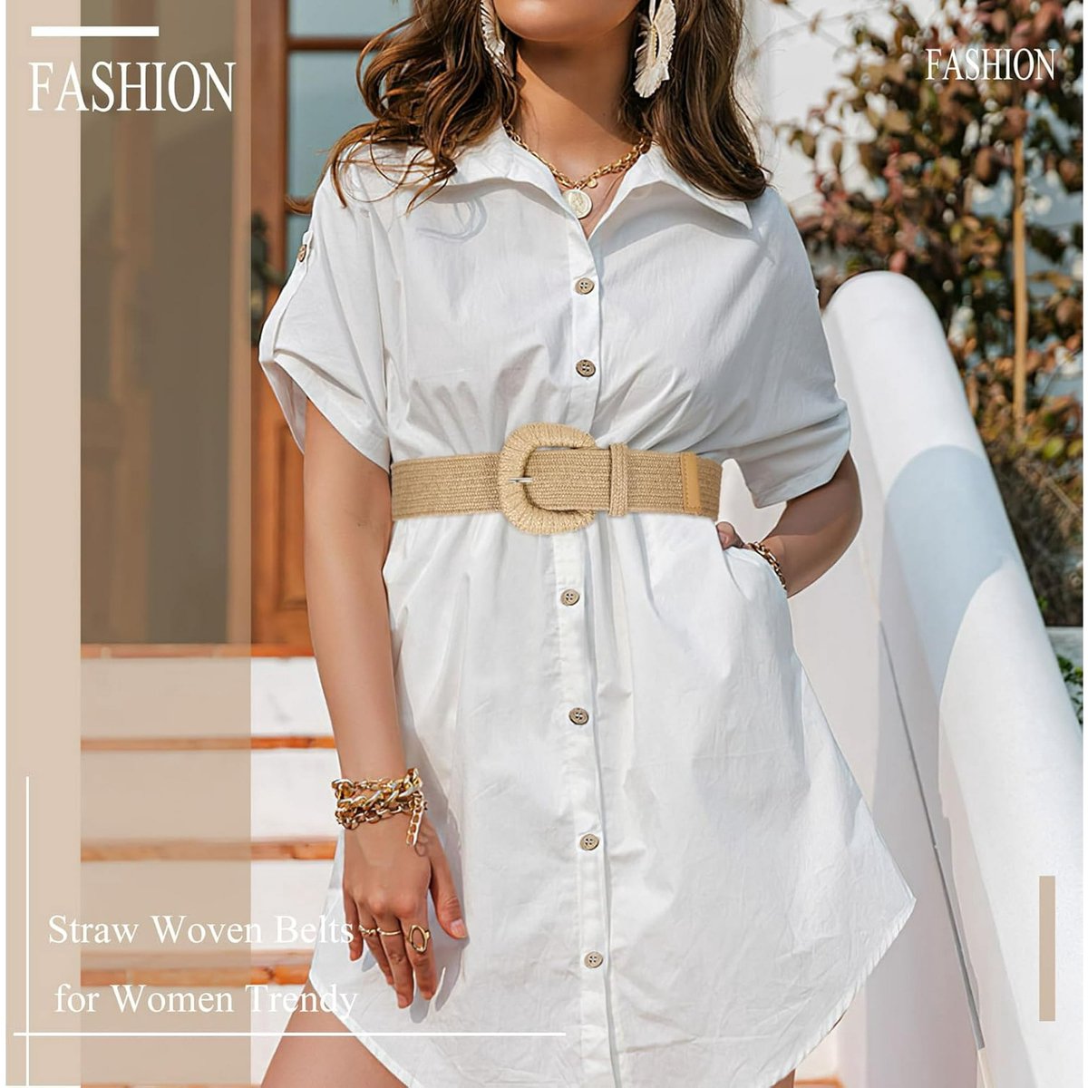 Belts - Women's stretch straw belts - Fashionable Bohemian belts - Rattan belts Raffia women's belts