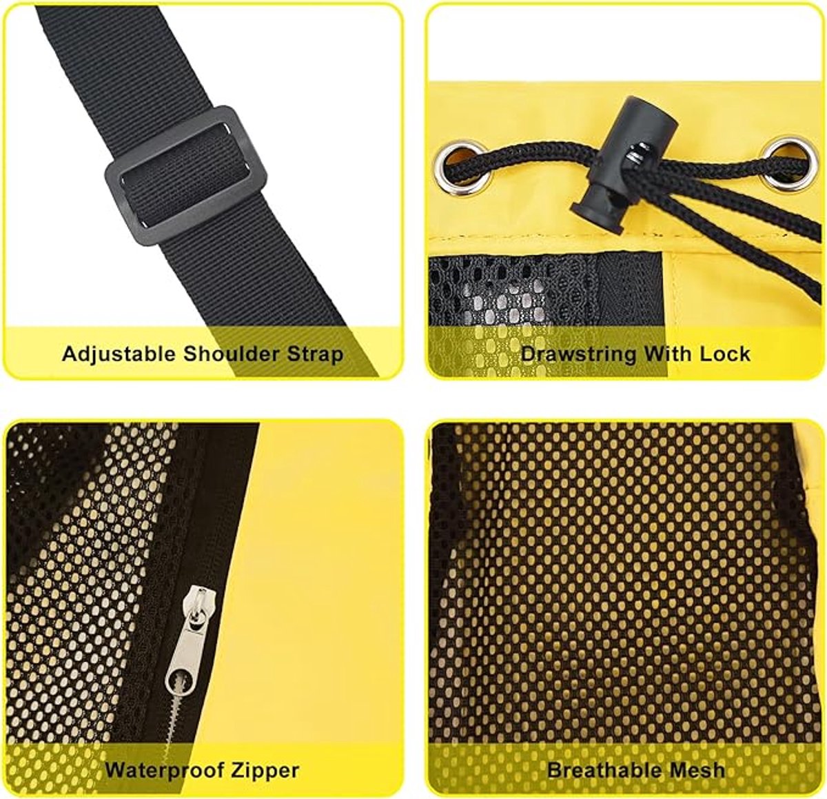 Backpack - Sports Bag - Travel Bag - Training Bag - Swimming Bag - 30*15*45cm - Mesh Material - Drawstring Design - Side Storage Space - Unisex - Suitable for Fitness, Swimming, Travel, Dancing, Camping（Yellow）