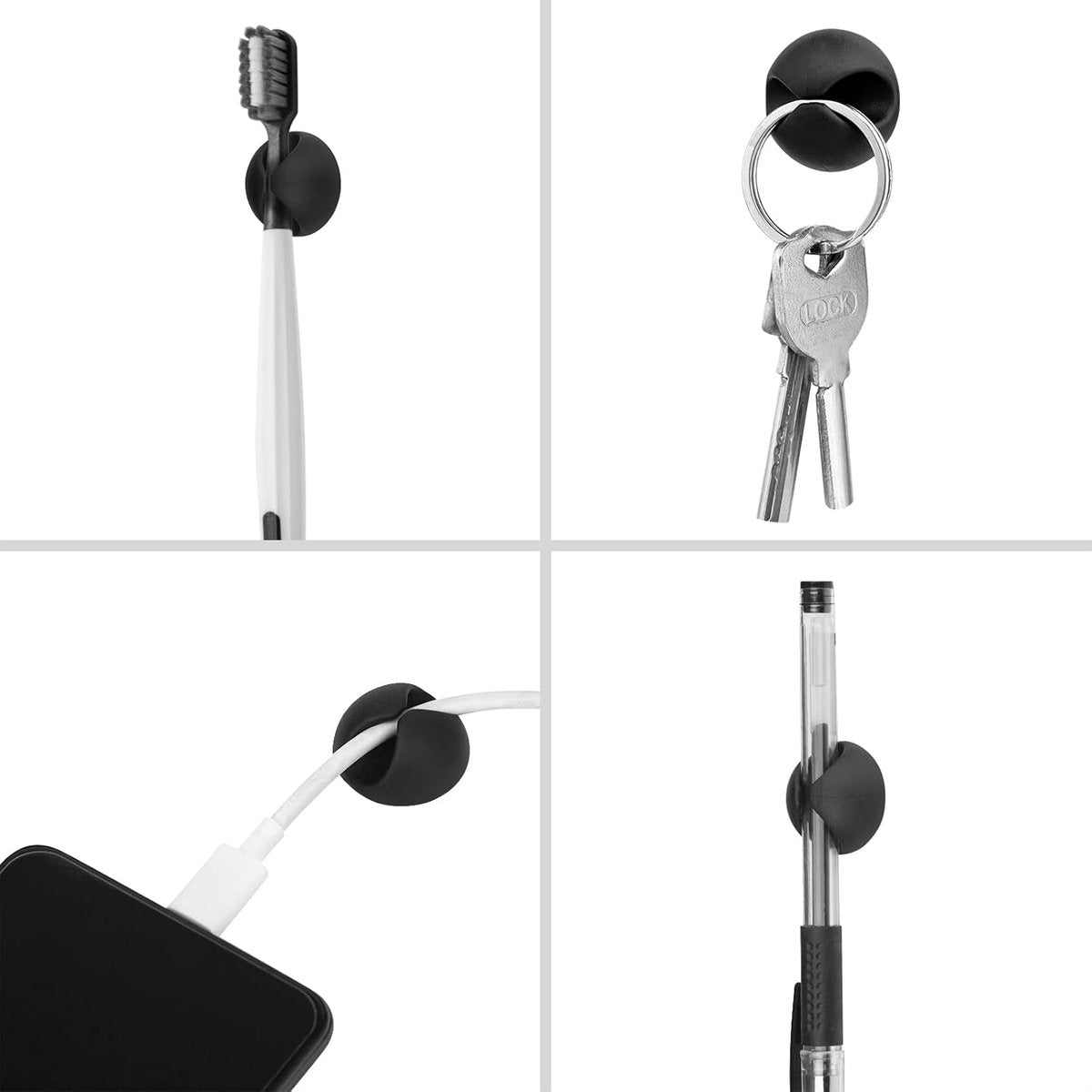 Pack of 12 Cable Clips - Black, Self-Adhesive Cable Organizer - Charger Holder - Cable Organizer - Suitable for bedside tables, desks, offices and for storing mice.