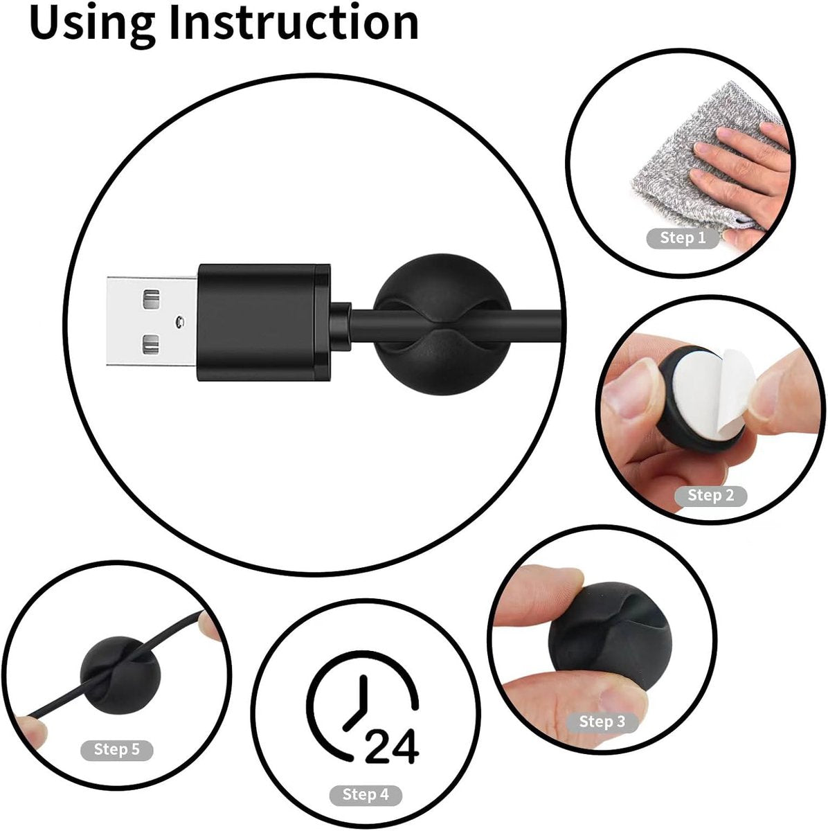 Pack of 12 Cable Clips - Black, Self-Adhesive Cable Organizer - Charger Holder - Cable Organizer - Suitable for bedside tables, desks, offices and for storing mice.