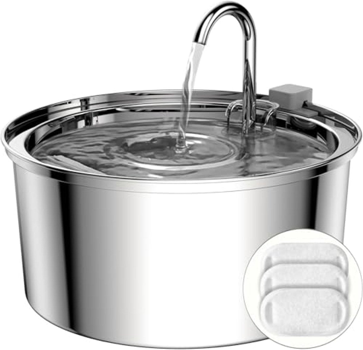 Cat Drinking Fountain - Quiet Drinking Fountain for Cats - 3.2L Stainless Steel Water Fountain with Filter - Cat Water Fountain - Cat Drinking Bowl - Includes 4 Cat Fountain Filters - for Cats and Dogs