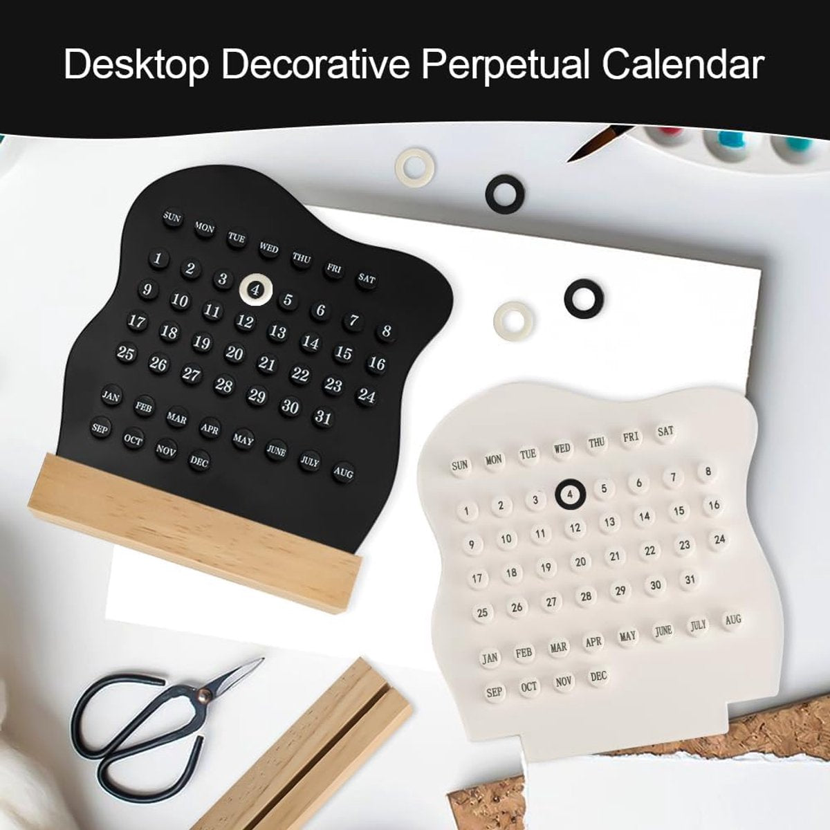 Desktop Perpetual Calendar - 2026 Calendar - Reusable Block Calendar for the Desk - 2026 Monthly Calendar - Modern Ring Date Calendar - Black