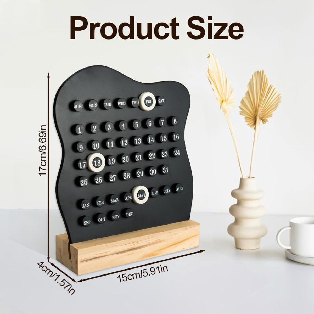 Desktop Perpetual Calendar - 2026 Calendar - Reusable Block Calendar for the Desk - 2026 Monthly Calendar - Modern Ring Date Calendar - Black