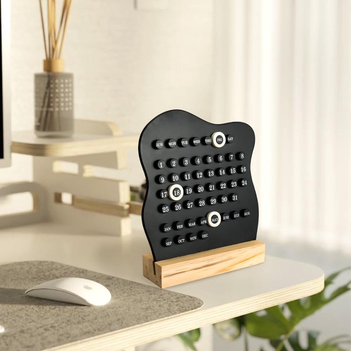 Desktop Perpetual Calendar - 2026 Calendar - Reusable Block Calendar for the Desk - 2026 Monthly Calendar - Modern Ring Date Calendar - Black