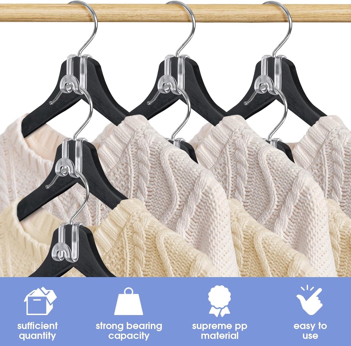 Hanger Hooks | Hooks - S-Hook Hangers - Transparent - 100 Pieces - Coat Hook - Space-Saving Hanger Connector Hooks - Plastic Hanger Connectors - Ideal for Organizing Your Wardrobe