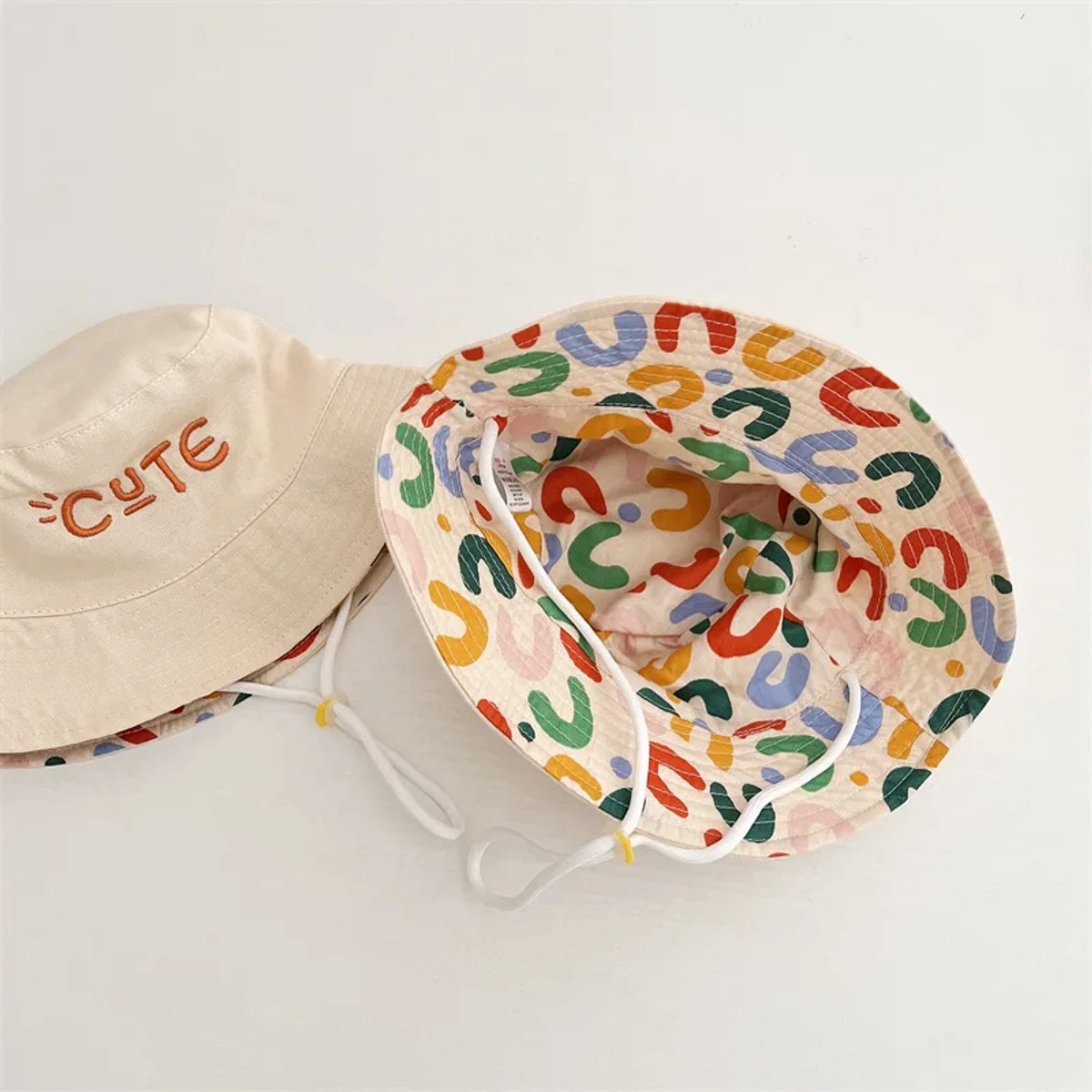 Baby Hat - Reversible Summer Hat - Summer Hat with Embroidered Letters - Size 48