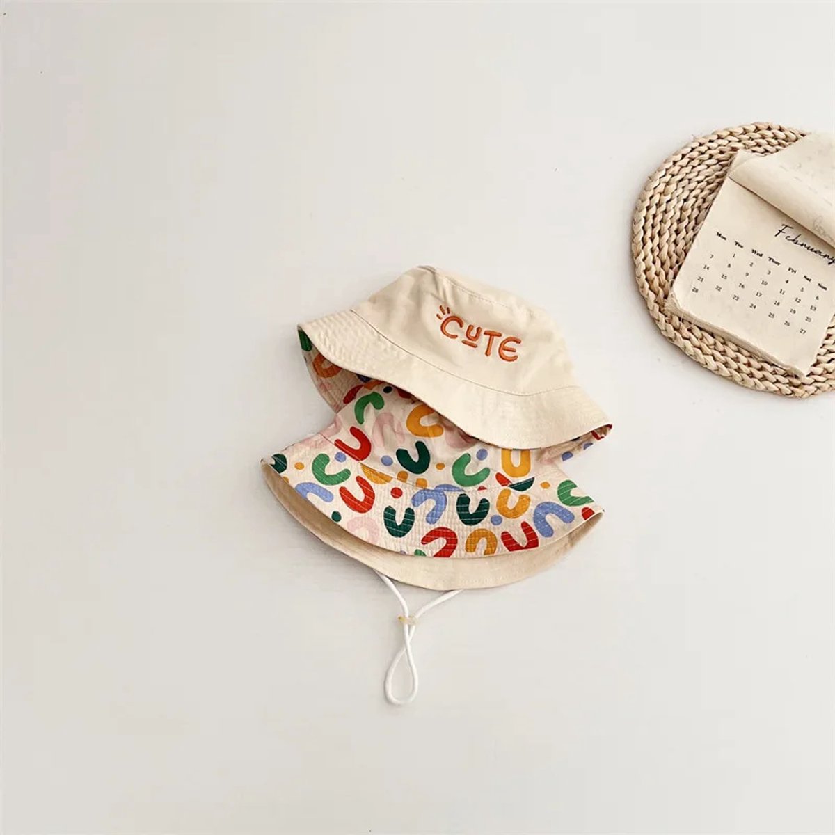 Baby Hat - Reversible Summer Hat - Summer Hat with Embroidered Letters - Size 48