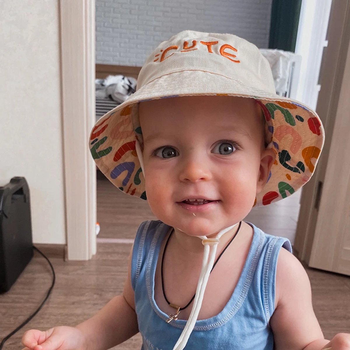 Baby Hat - Reversible Summer Hat - Summer Hat with Embroidered Letters - Size 48