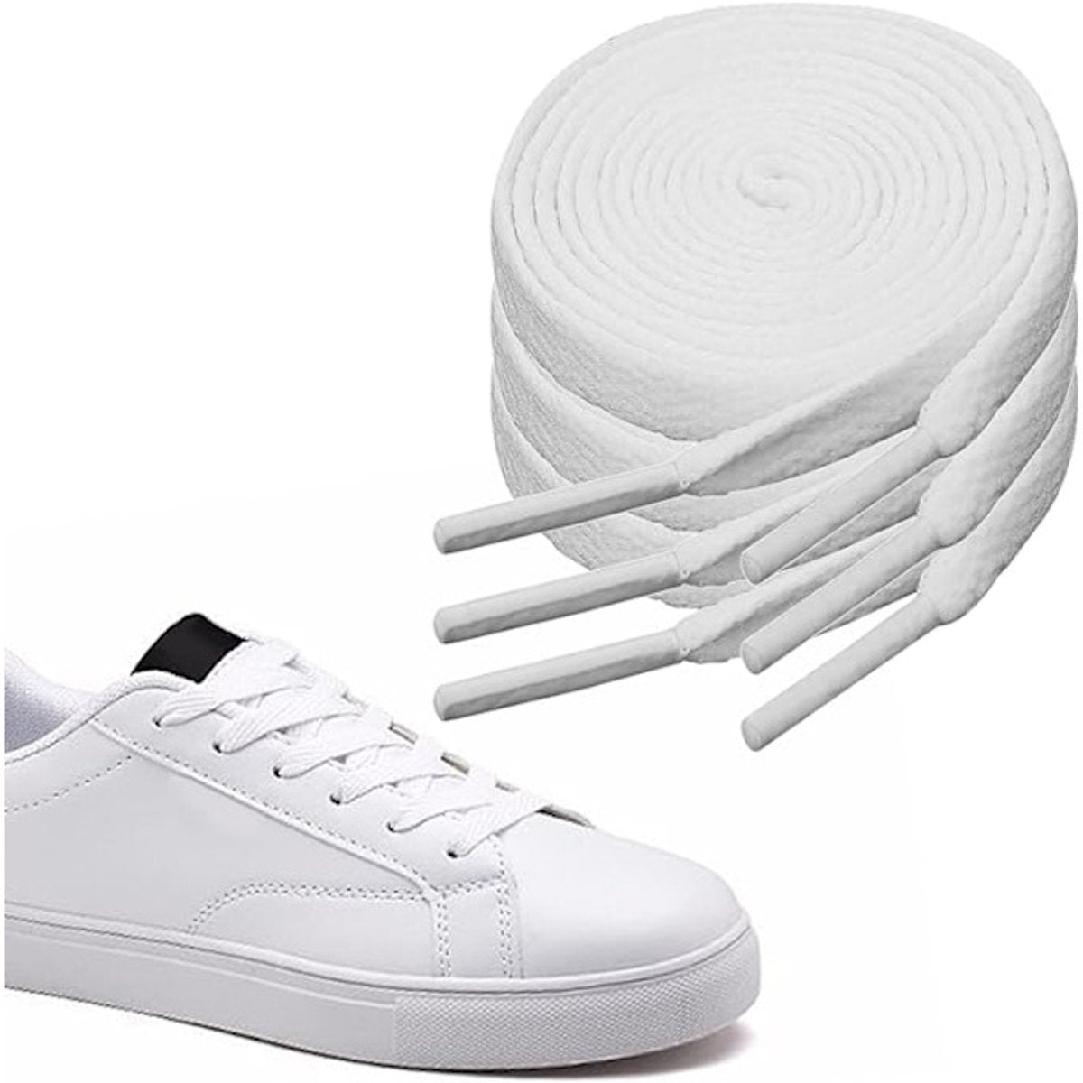 White flat laces - suitable for sports shoes, etc. White 120 cm 3 pairs