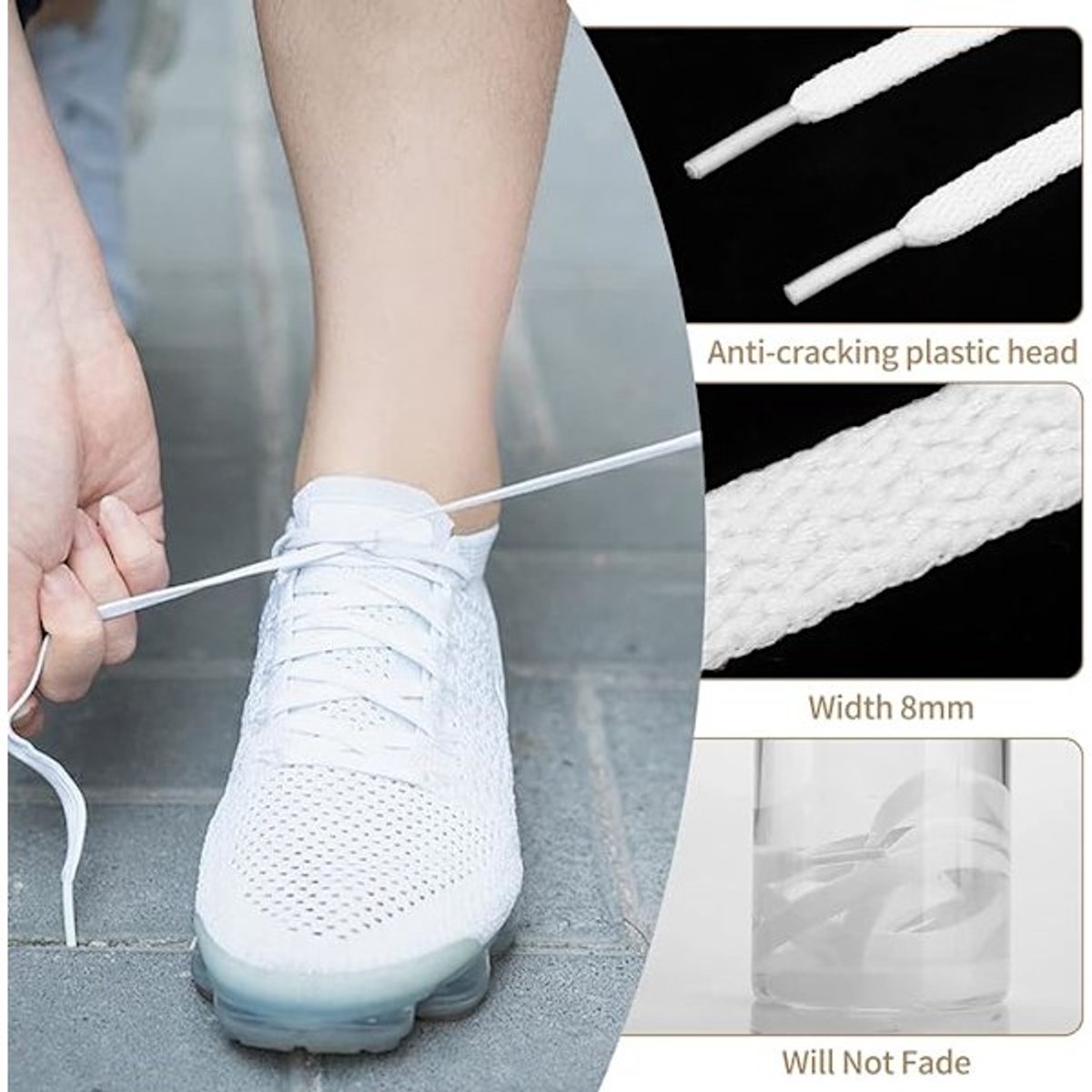 White flat laces - suitable for sports shoes, etc. White 120 cm 3 pairs