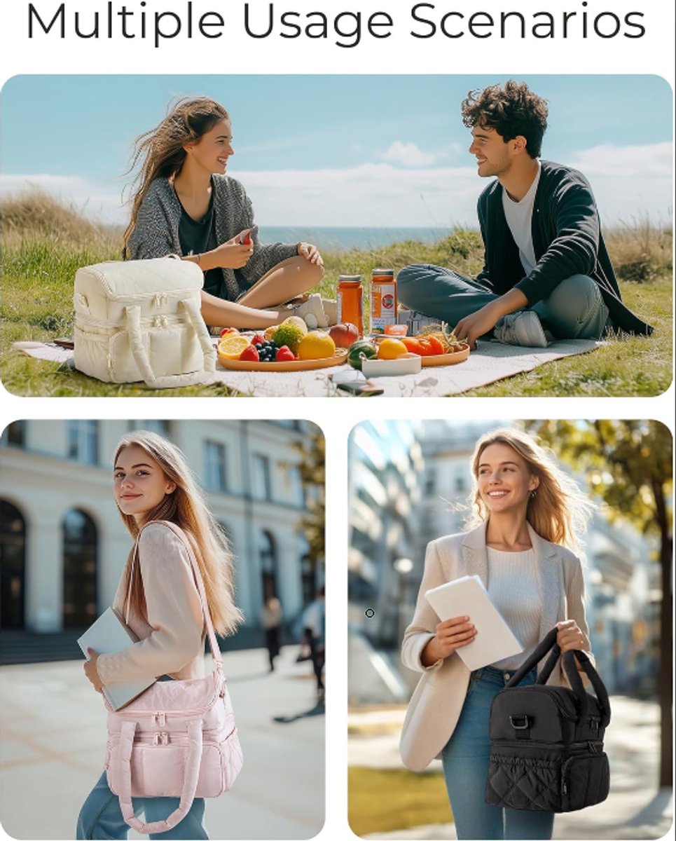 Cooler Bags - Lunch Bag - Handle Strap - Cooler Bag - Lunch Bag - Insulated Cooler Bag - Picnic Bag - Suitable for work, office, travel and picnics（Beige）