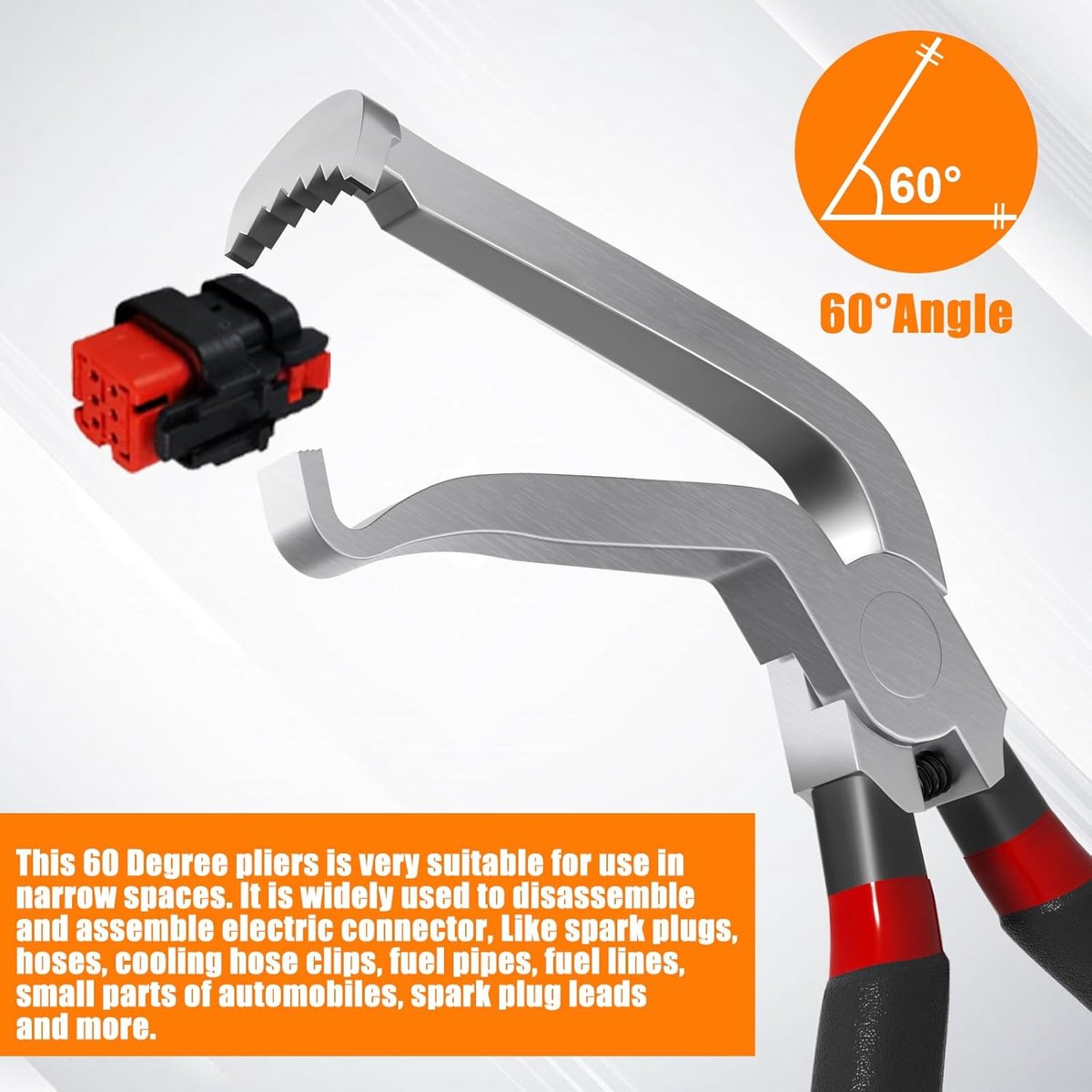 2-Pack Auto Electrical Disconnect Pliers Set - Straight & 60° Angle for All Reach - Non-Slip Handles