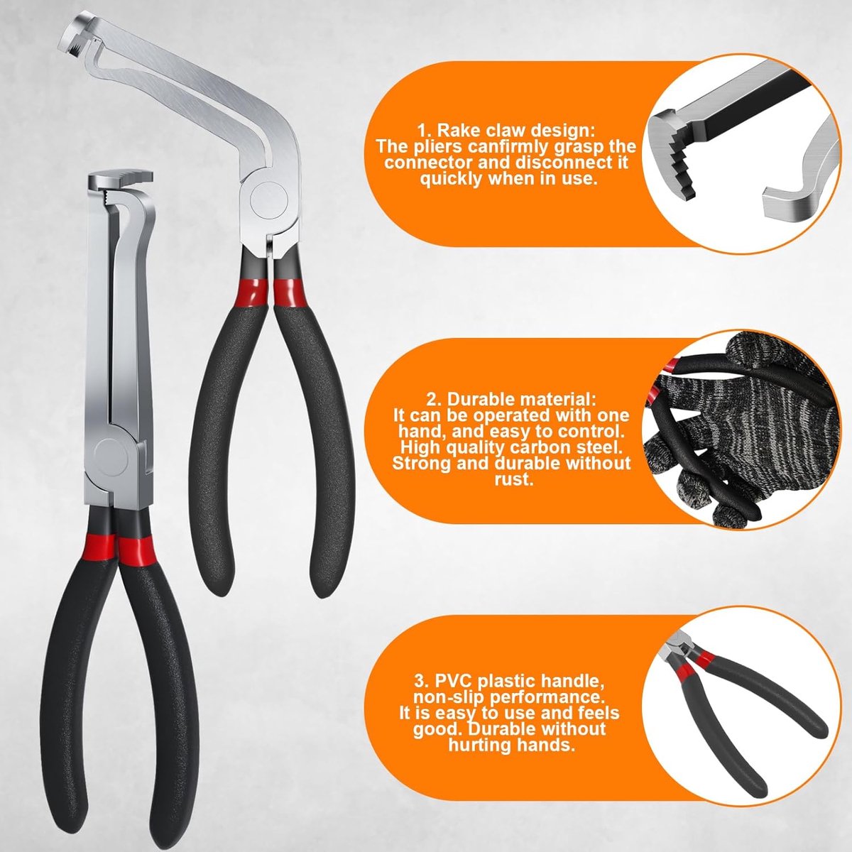 2-Pack Auto Electrical Disconnect Pliers Set - Straight & 60° Angle for All Reach - Non-Slip Handles