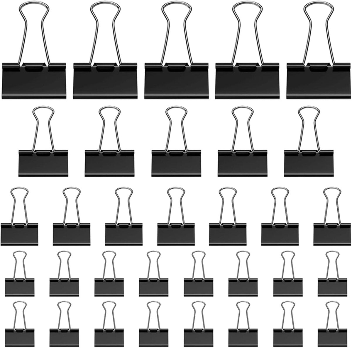 105 ring binders - 15 mm/19 mm/25 mm/32 mm metal paper clips - black folding clips - double-folded ring binders - for papers and documents