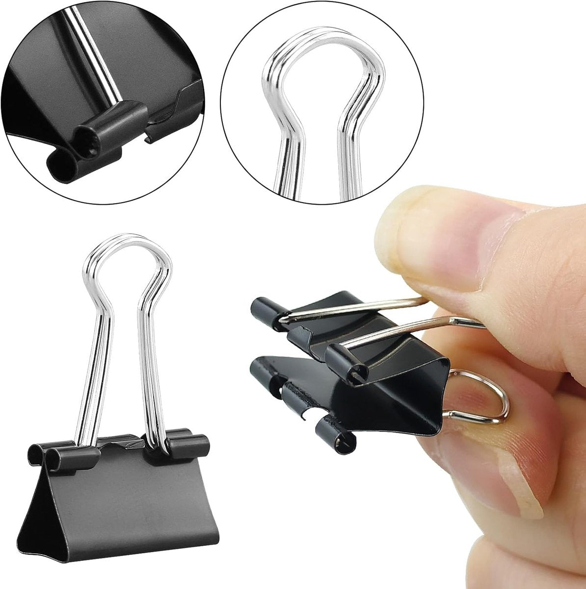 105 ring binders - 15 mm/19 mm/25 mm/32 mm metal paper clips - black folding clips - double-folded ring binders - for papers and documents
