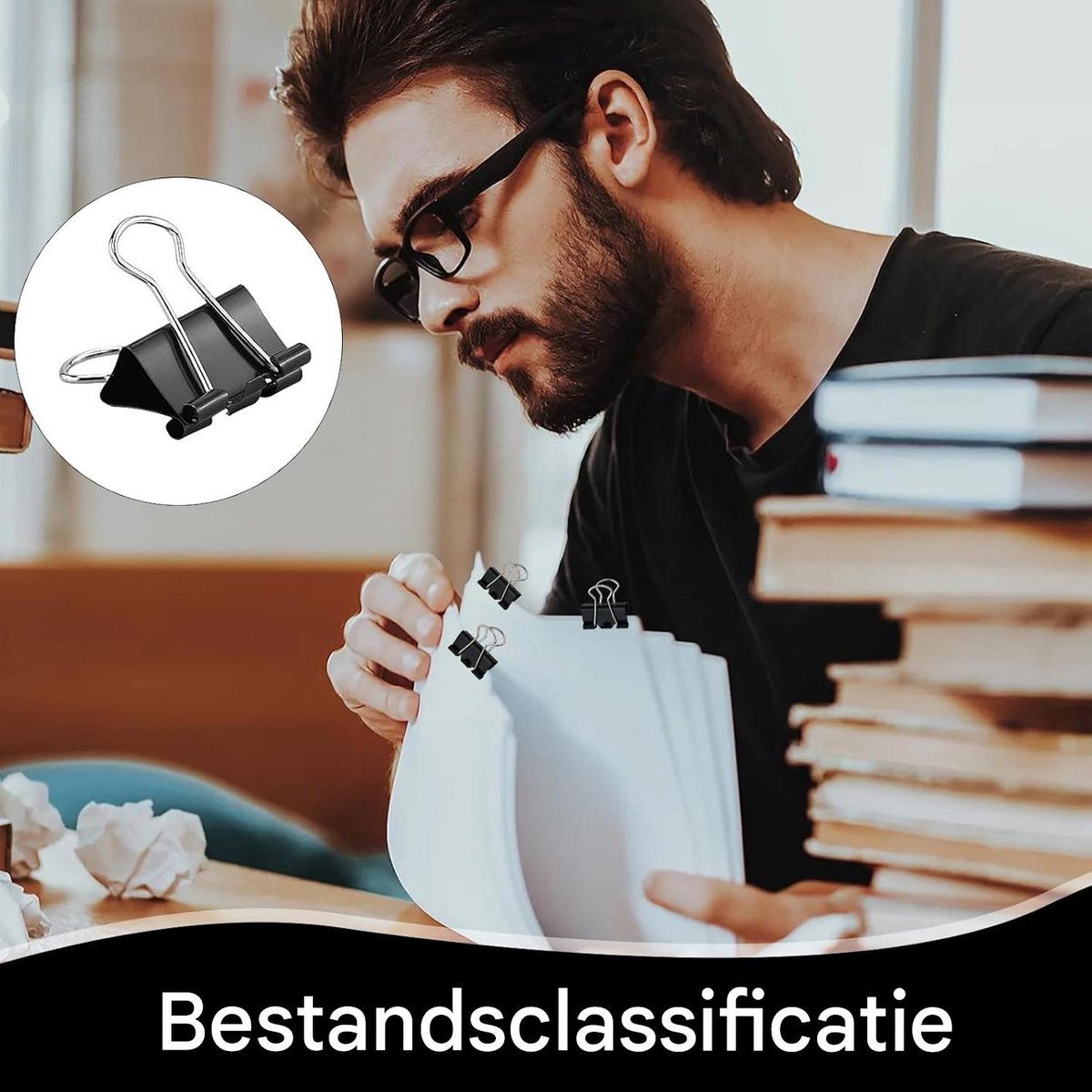 105 ring binders - 15 mm/19 mm/25 mm/32 mm metal paper clips - black folding clips - double-folded ring binders - for papers and documents