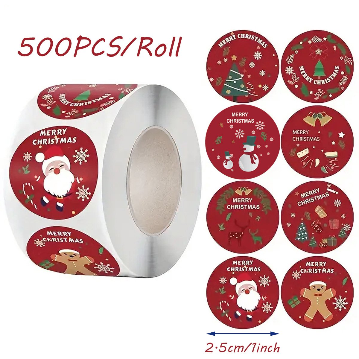 Stickers - Christmas Stickers - Cartoon Stickers - 2 Rolls - Approximately 500 stickers per roll - The best choice for decorating Christmas gifts
