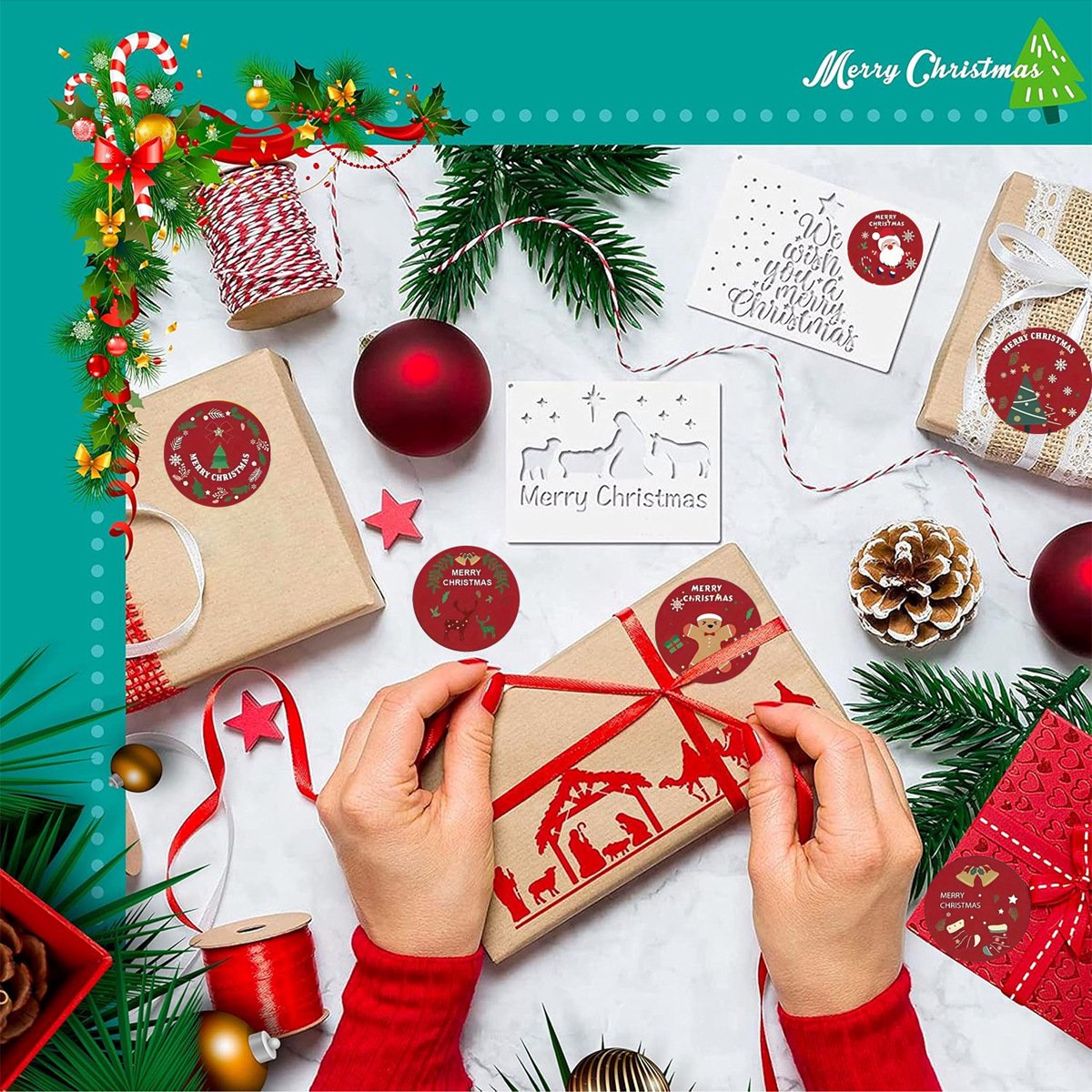 Stickers - Christmas Stickers - Cartoon Stickers - 2 Rolls - Approximately 500 stickers per roll - The best choice for decorating Christmas gifts