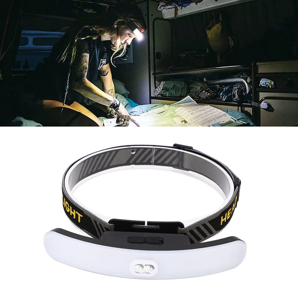 Headlamp LED Rechargeable - Headlight - COB Headlamp - 6 Light Modes - USB Rechargeable - Headlamp Flashlight - Suitable for Fishing and Running
