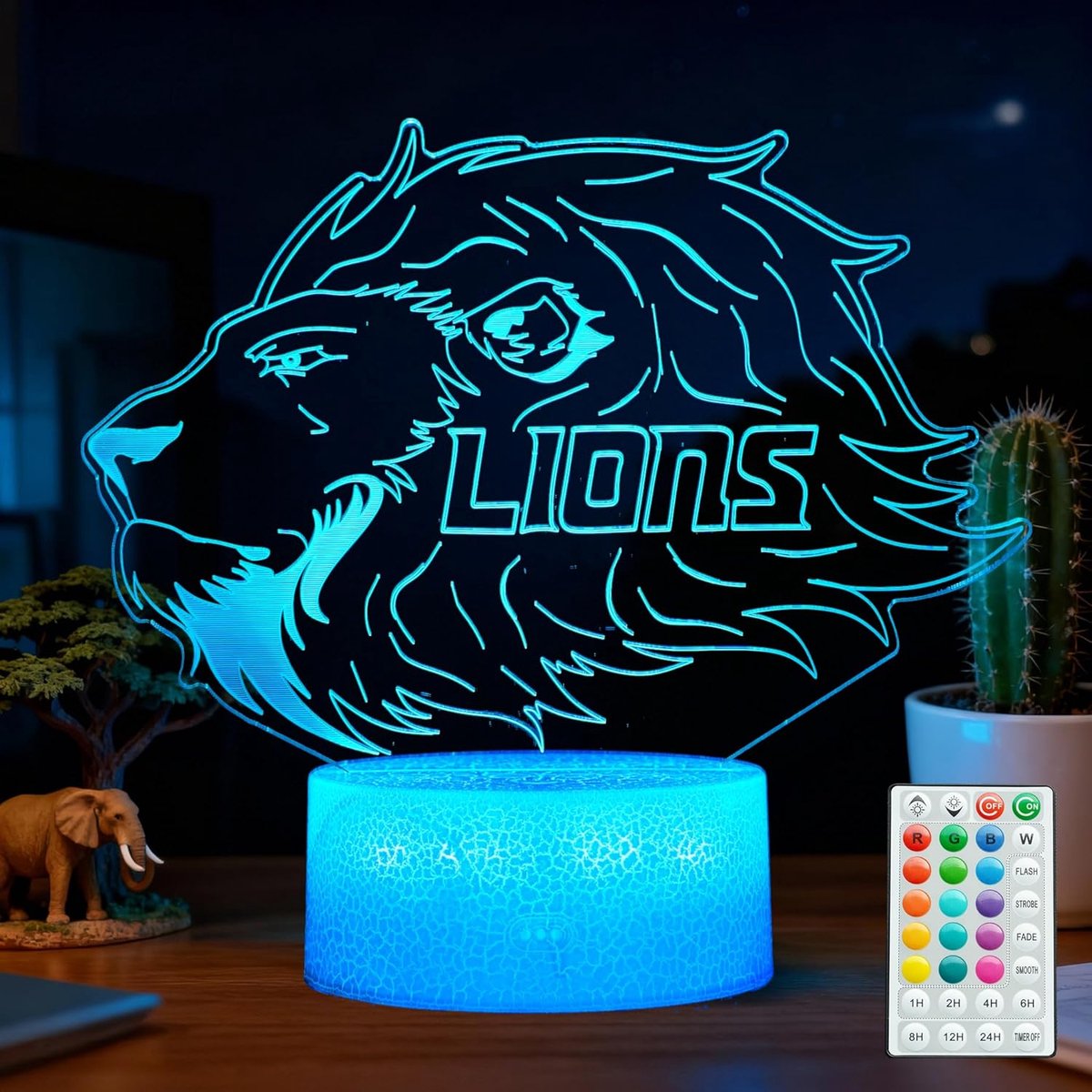 Night Light for Kids - 3D - Baby Night Light - 16 Color Changes - With Remote Control and Timer - RGB Flashing Mode - Bedroom Table Lamp - Lion Light - Christmas and Birthday Gift