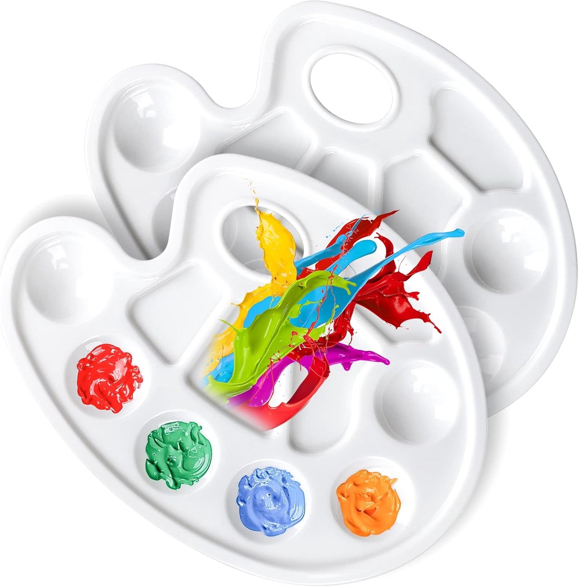Two-piece oval paint palette - plastic paint tray - palette with thumb hole - suitable for adults and children - perfect for painting or DIY craft lessons - white